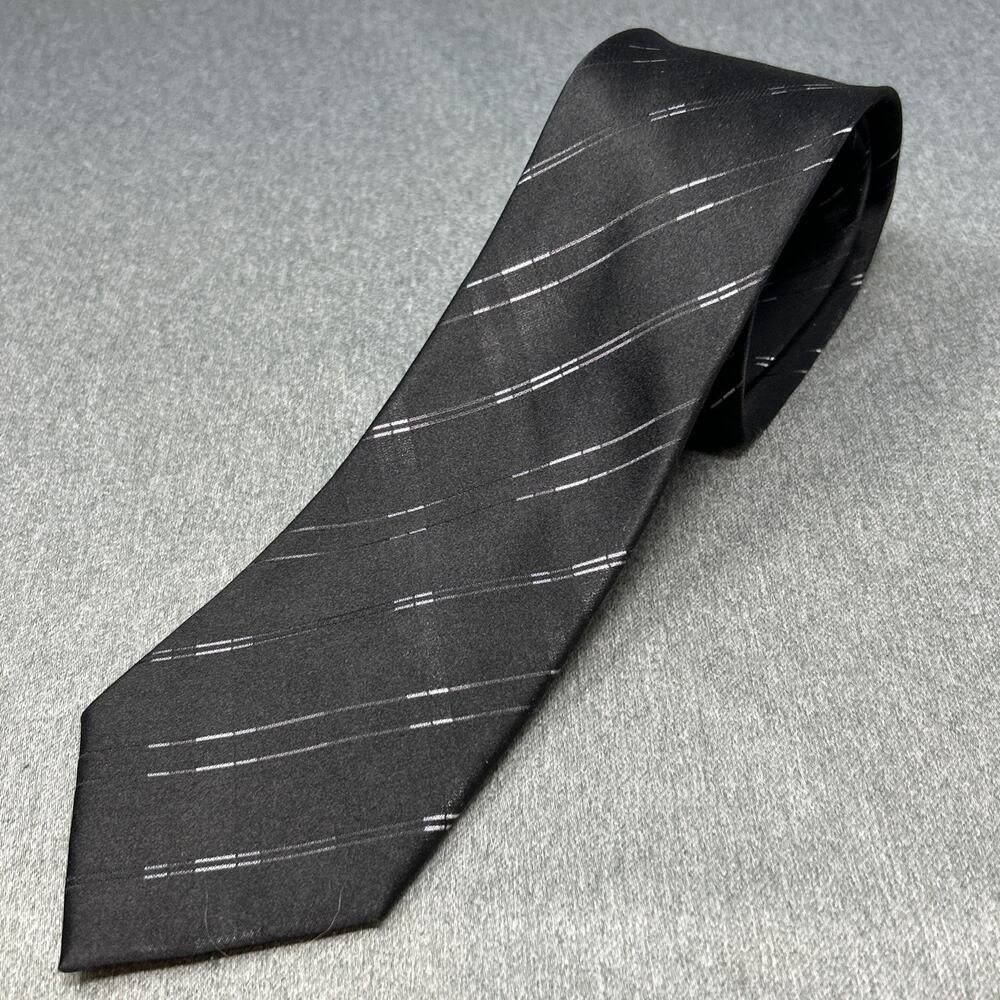 Calvin Klein Men's Black Diagonal Stripe 100% Silk Classic Dress Neck Tie